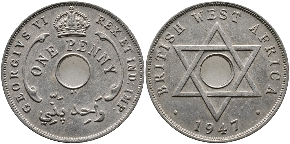 Британская Западная Африка 1 пенни 1947 Георг VI (1937-1952) KM 19 медно-никель 1523-522