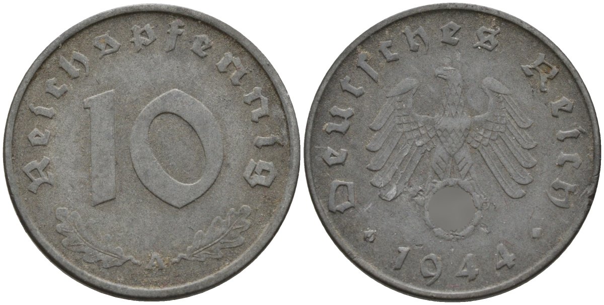 Германия 10 рейхспфеннигов 1944 A KM 101, J.371 цинк 4151-265