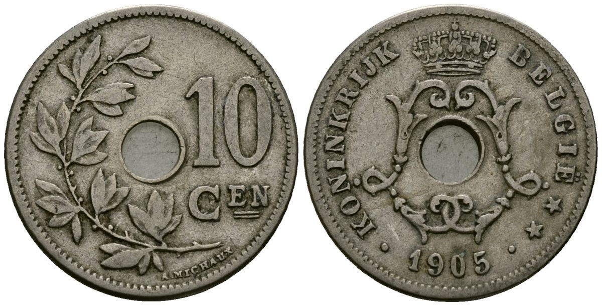 Бельгия 10 сантимов 1905 Belgie KM 53 медно-никель 4172-1232