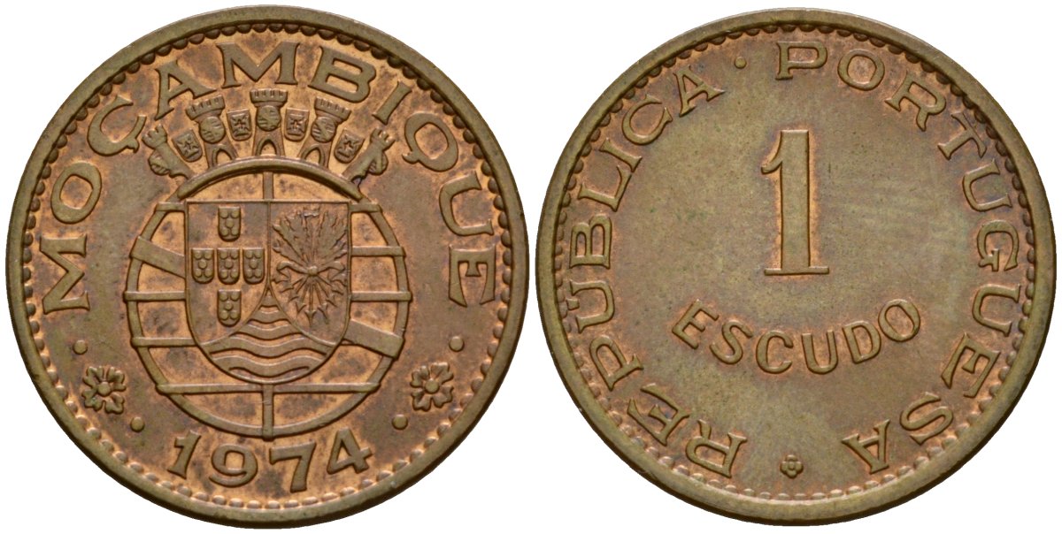 Португальский Мозамбик 1 эскудо 1974 KM 82 бронза UNC 4514-953