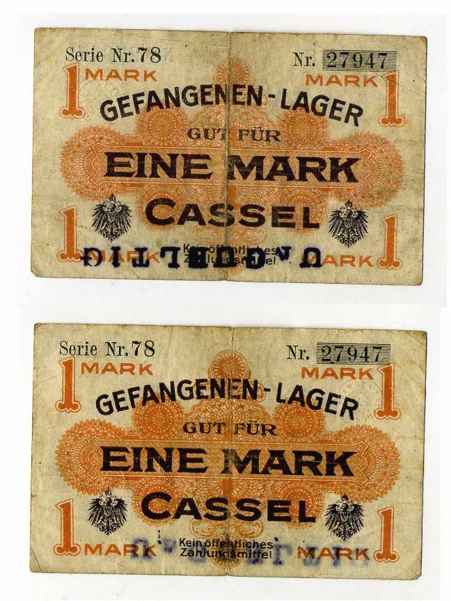 Германия 1 марка ND лагерь военнопленных в Касселе, печать недействительно C-2788 бумага 504-47-3-1