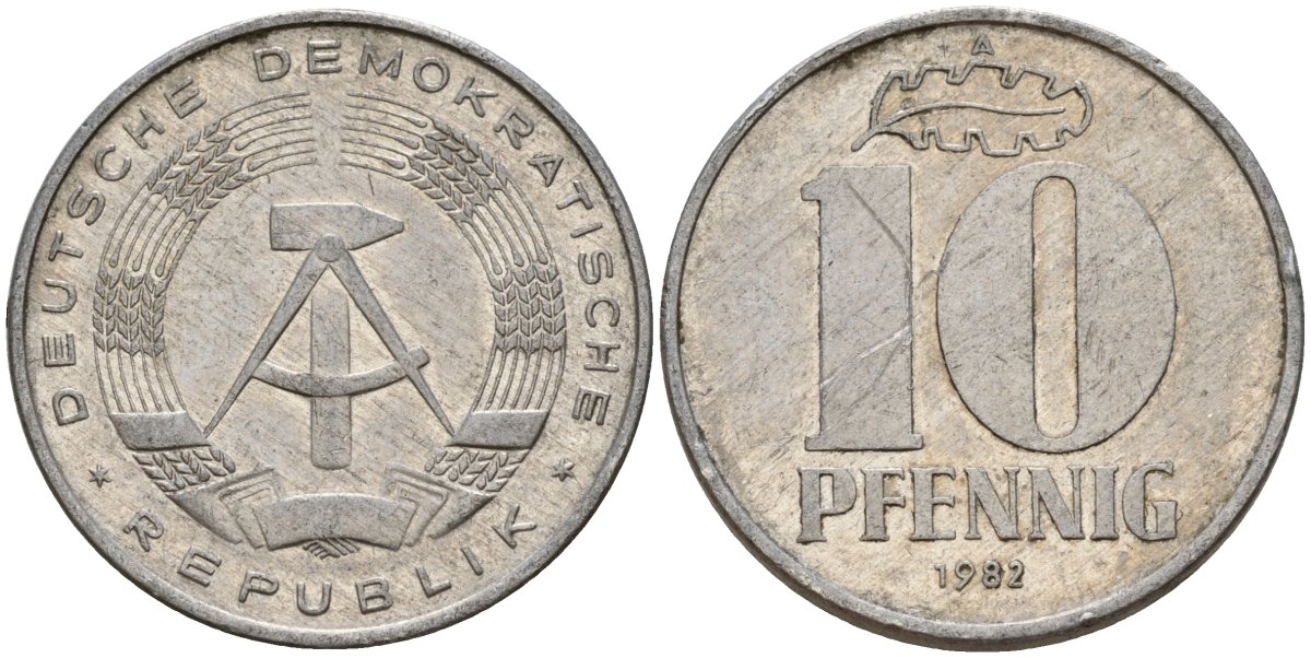 ГДР 10 пфеннигов 1982 A KM 10 алюминий 68-834