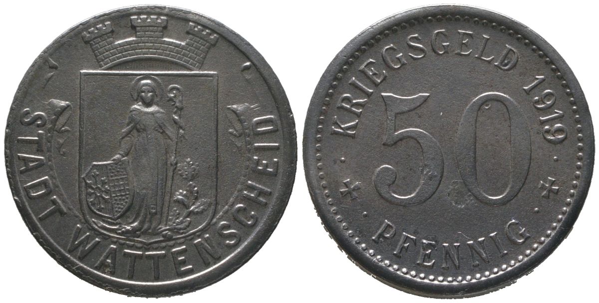 Ваттеншайд (Пруссия, Вестфалия) 50 пфеннигов 1919 Funck 579.5, Men18 32900.5 железо 4364-3746