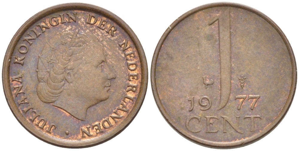 НИДЕРЛАНДЫ 1 ЦЕНТ 1977 ЮЛИАНА KM 180 бронза 3718-152