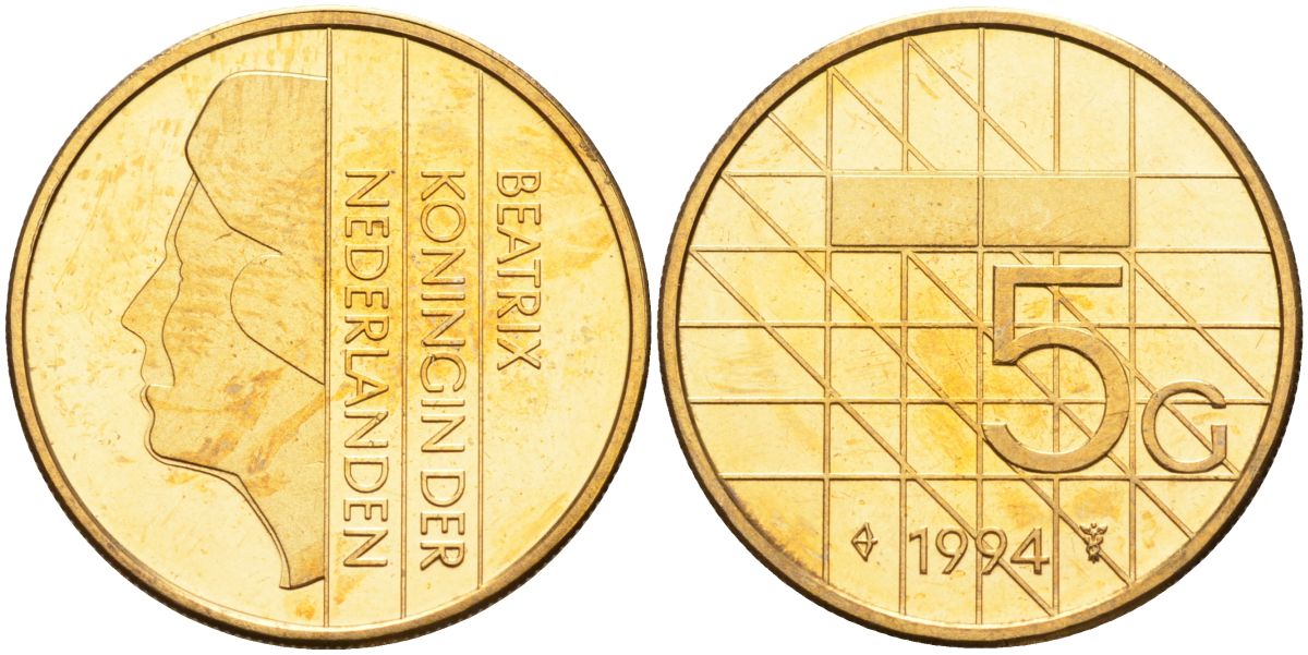 Нидерланды 5 гульденов 1994 Беатрикс (1980-2013) KM 210 никель плакированный бронзой 4116-213