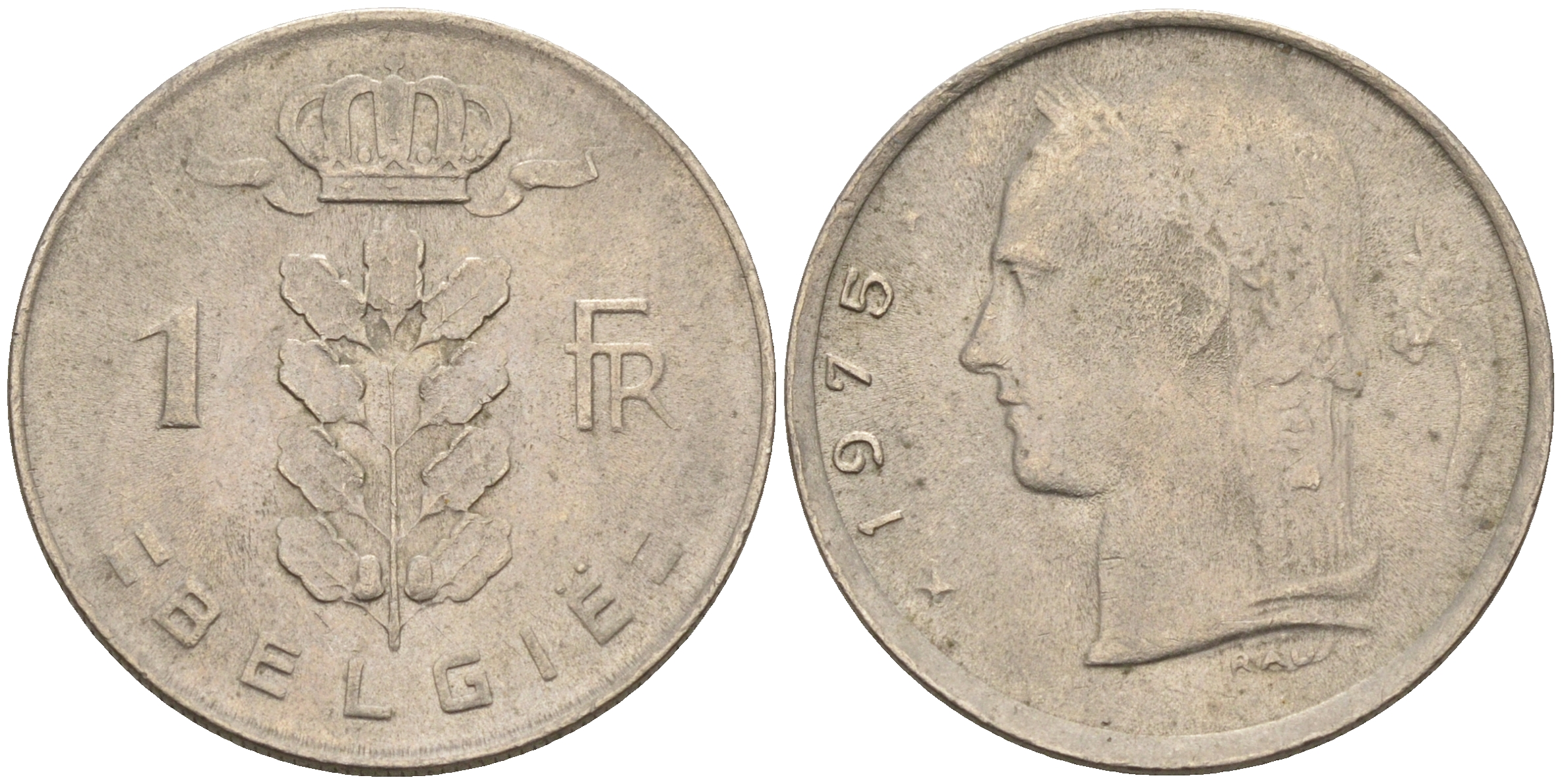 Бельгия 1 франк 1975 Belgie, Бодуэн I (1951-1993) KM 143.1 медно-никель 4592-1143