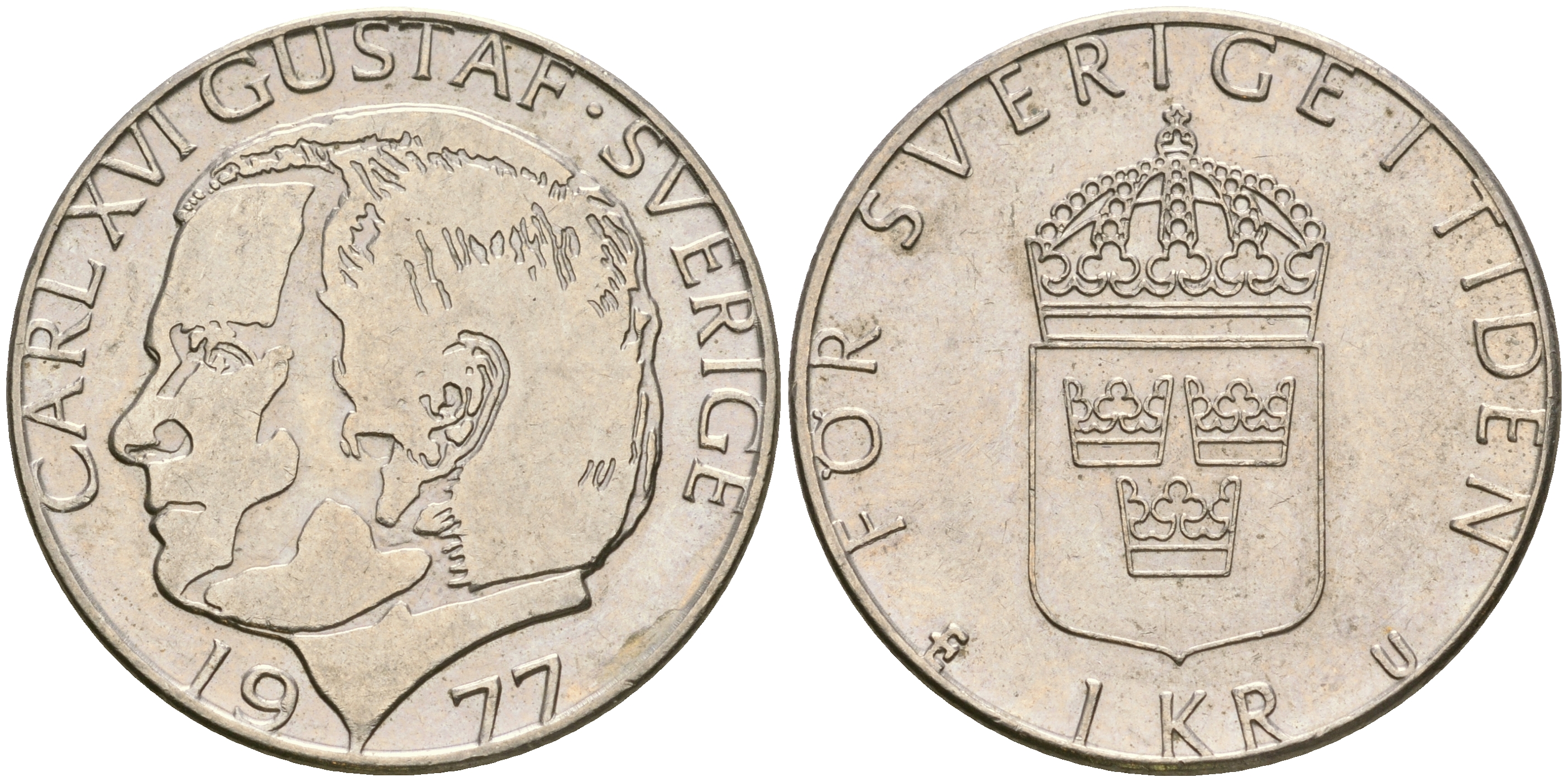 Швеция 1 крона 1977 Карл XVI Густав (1973- ) KM 852 медь плакированная медно-никелем 4364-3441