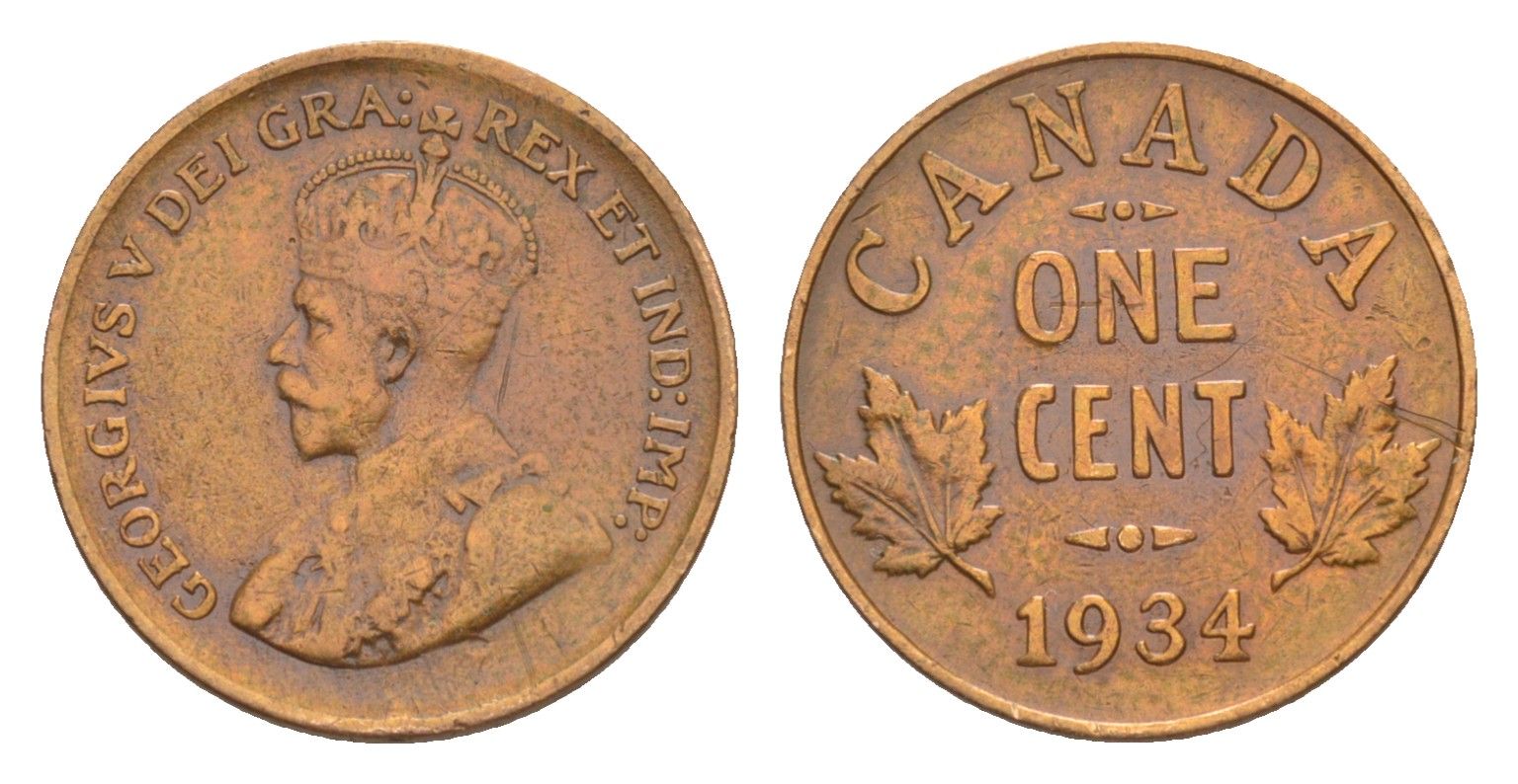 Канада 1 цент 1934 Георг V (1910-1936) KM 28 бронза 4639-248