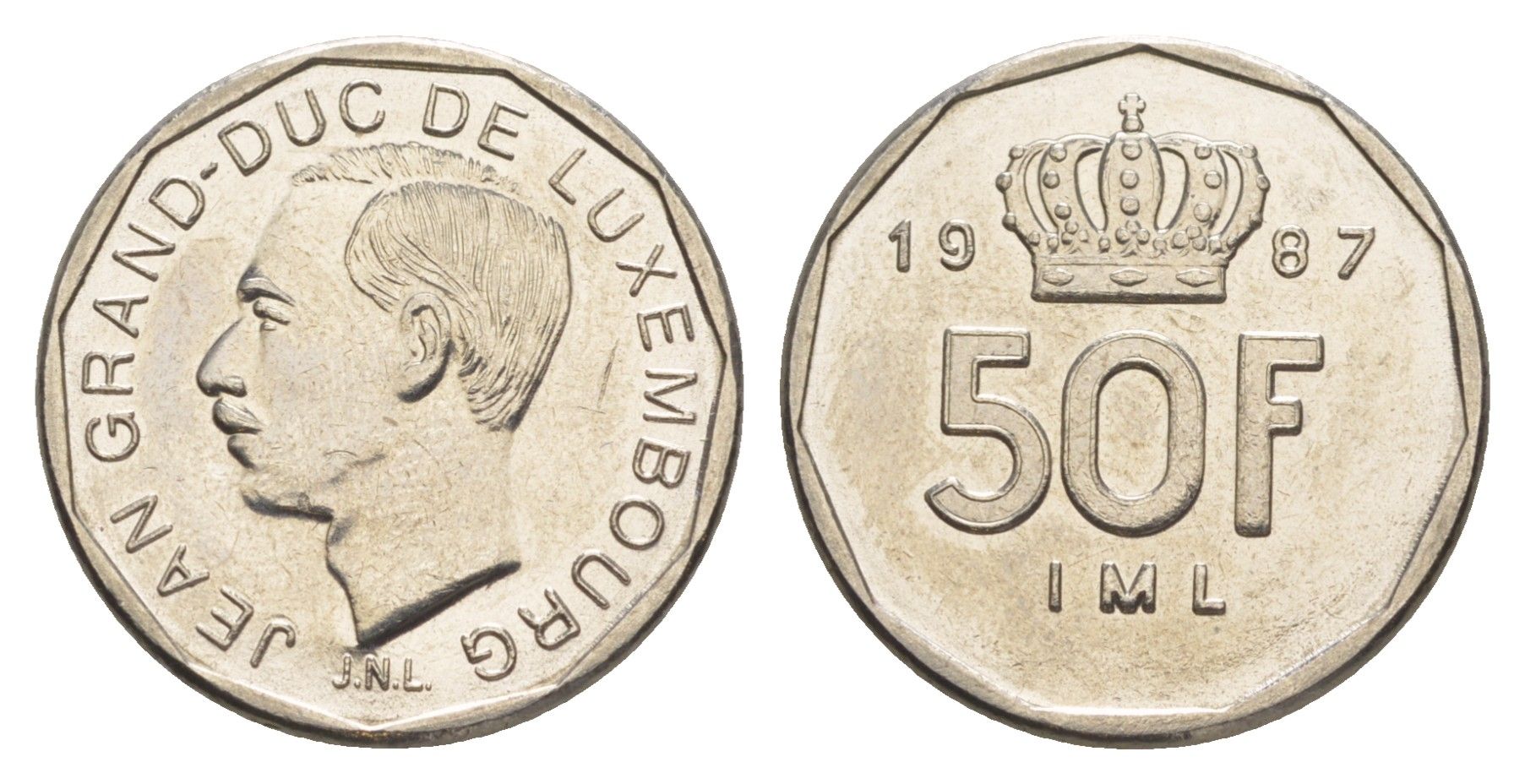 Люксембург 50 франков 1987 Герцог Жан (1964-1999) KM 62 никель UNC 4641-1122