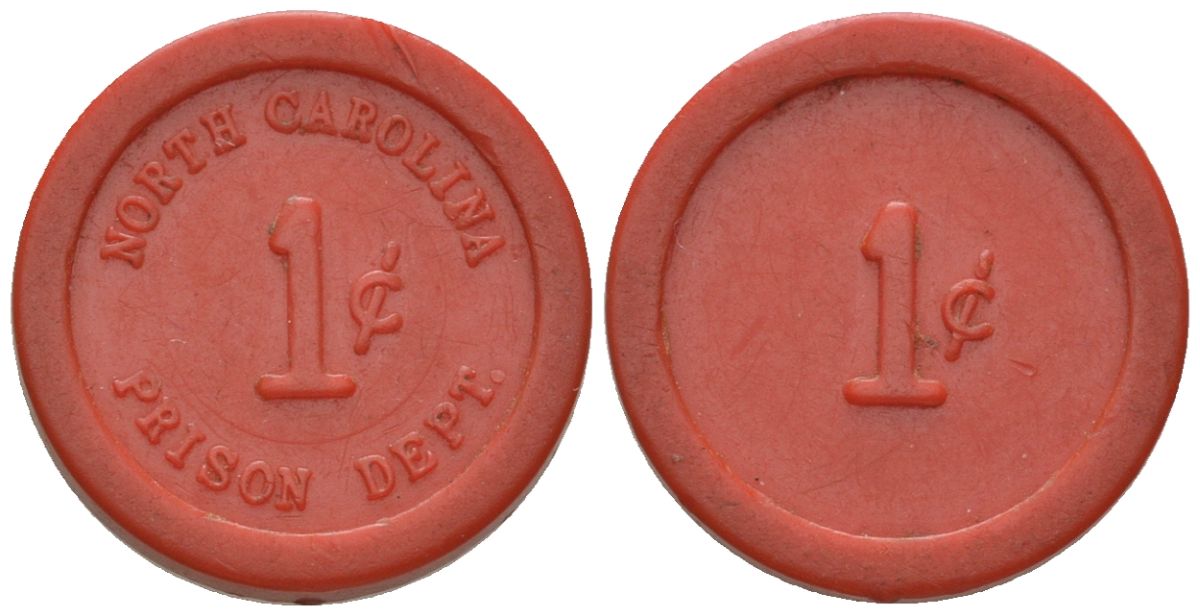 США, тюремное управление Северной Каролины тюремный жетон в 1 цент ND (1930-1970) TC?302197, Zara?NC-7, BHJD?NC-NCP-TB-001 пластик 4151-646
