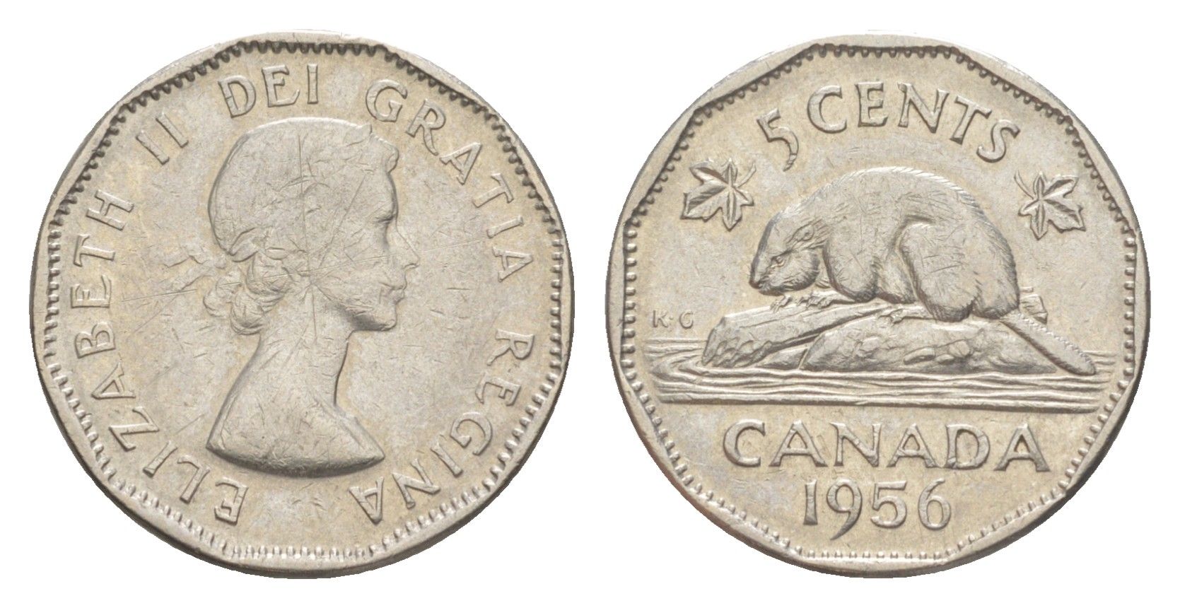 Канада 5 центов 1956 Елизавета II (1952-2022), бобр KM 50a никель 4639-433