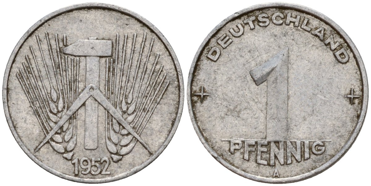 ГДР 1 пфенниг 1952 A KM 5 алюминий 192-1016
