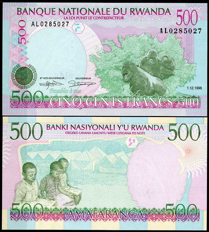 Руанда 500 франков 1998 гориллы, мальчики, Национальный музей Pick 26 бумага UNC (пресс) 448-113-3