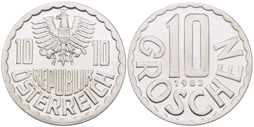 АВСТРИЯ 10 ГРОШЕЙ 1983 KM 2878 алюминий PROOF 211-914