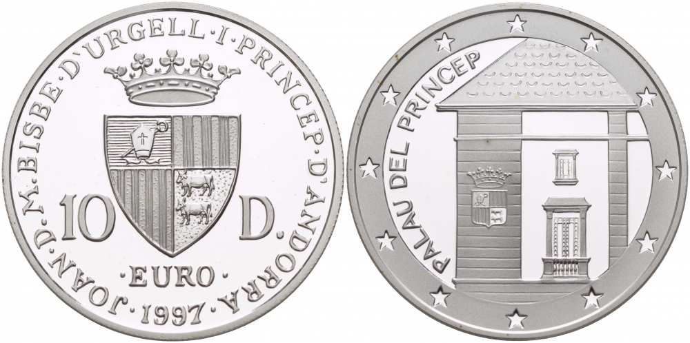 Андорра 10 динеров 1997 дом принца KM 166 серебро PROOF 1068-5-23