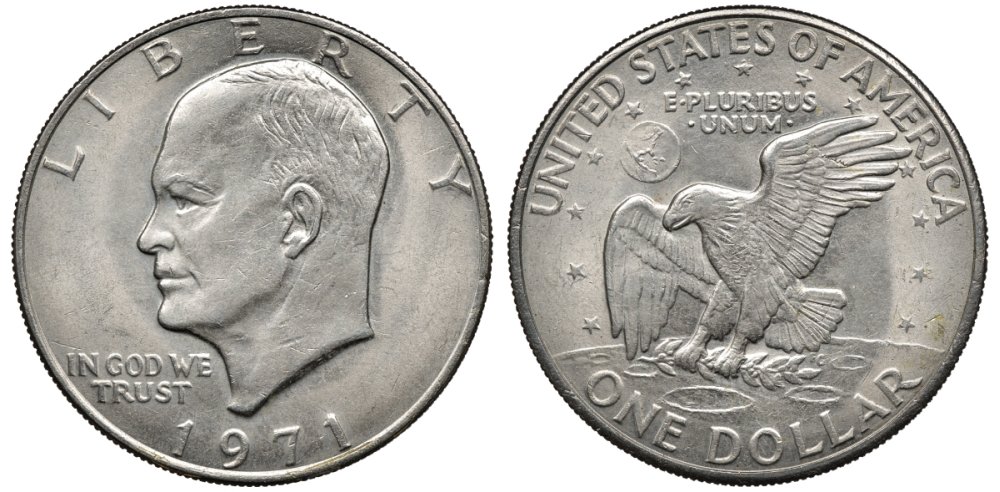 США 1 доллар 1971 Президент Эйзенхауэр, лунный орел KM 203 медь плакированная медно-никелем 4558-1032