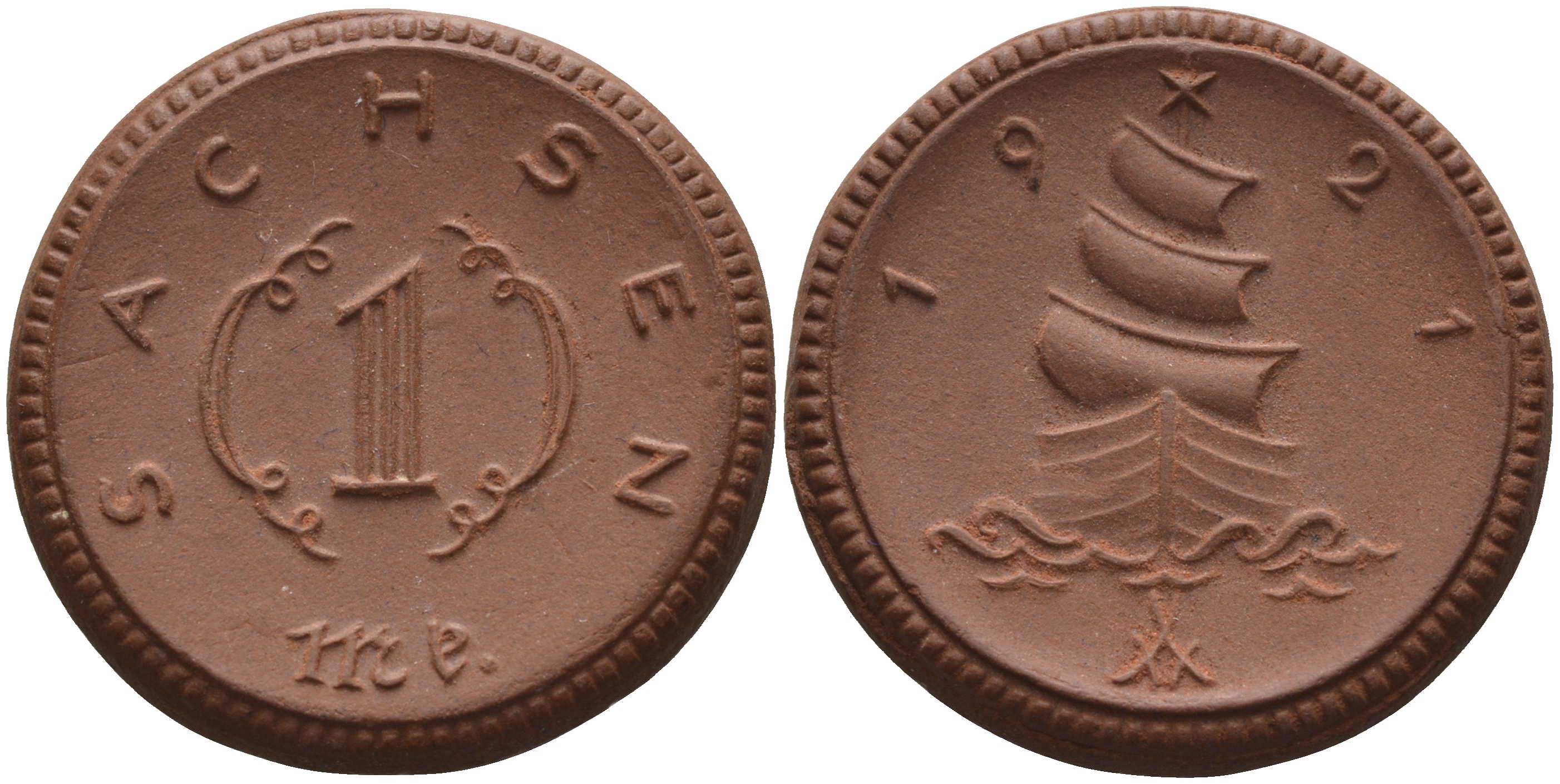 Саксония 1 марка 1921 парусник J. N 55 фарфор 1094-3-21