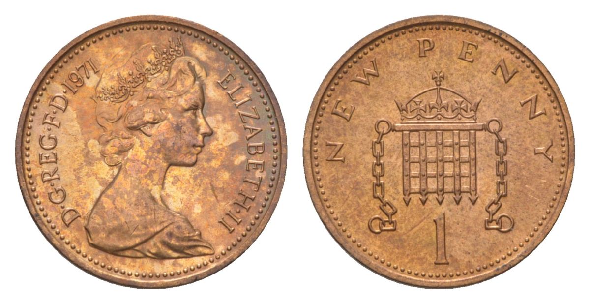 Великобритания 1 пенни 1971 Елизавета II (1952-2022) KM 915, Spink 4237 бронза 4627-642