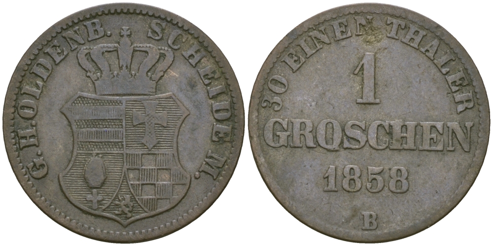 Ольденбург 1 грош 1858 В KM 194 серебро 99-853