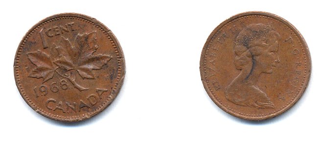 Канада 1 цент 1968 Елизавета II (1952-2022), кленовый лист KM 59.1 бронза 4379-356