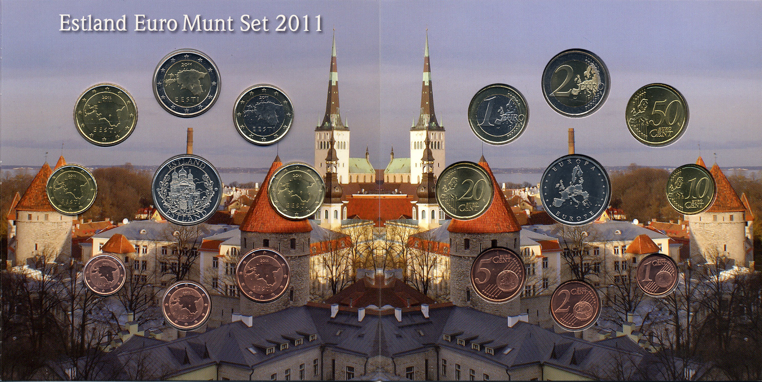 Эстония набор из 8 евромонет + жетон 2011 в красочном буклете  биметалл  UNC  1-6-1-12