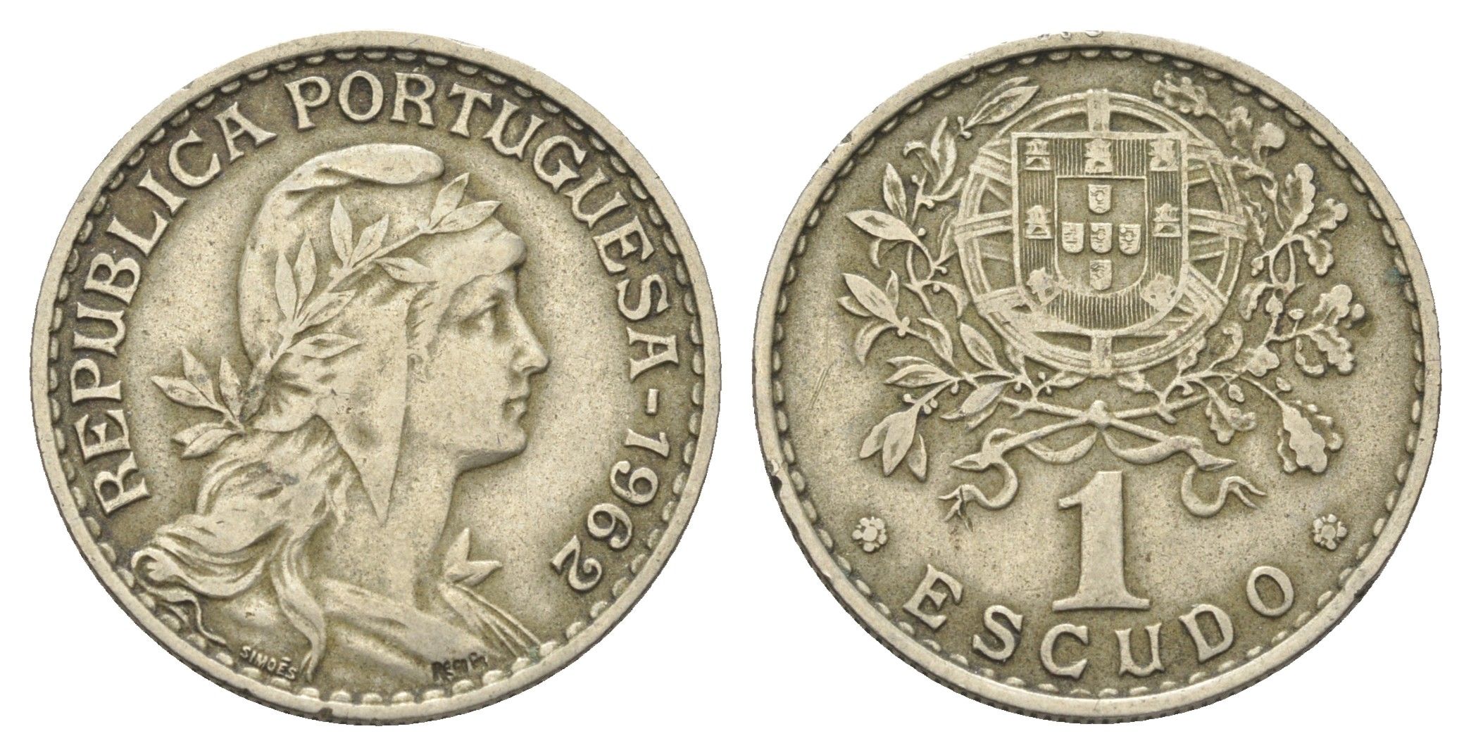 Португалия 1 эскудо 1962 голова Свободы вправо KM 578 никель латунь    4660-354
