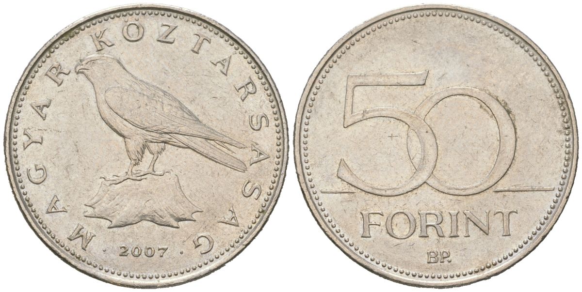 Венгрия 50 форинтов 2007 BP KM 697 латунь плакированная медно-никелем 4616-916