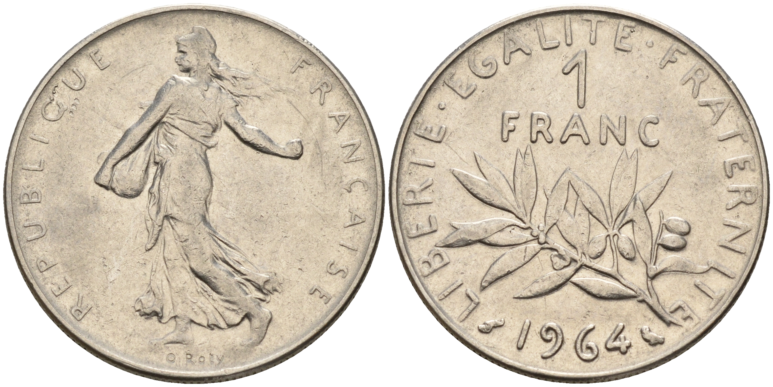 Франция 1 франк 1964 сеятель KM 925.1, Le Franc 226.8 никель      4603-117