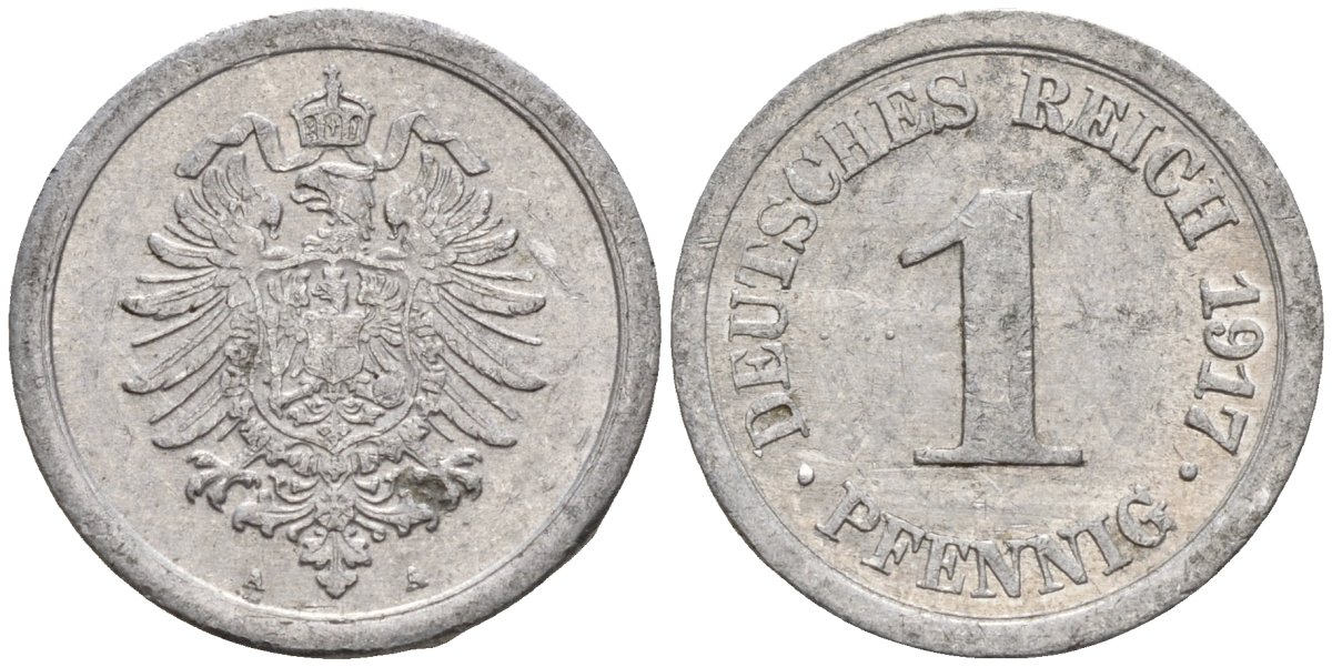 Германия 1 пфенниг 1917 A KM 24, J. 300, Weege 2 алюминий 4151-1231