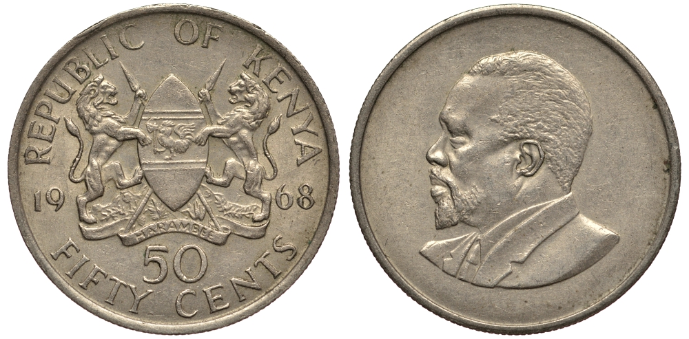Кения 50 центов 1968 Джомо Кениата KM 4 медно-никель 4182-155