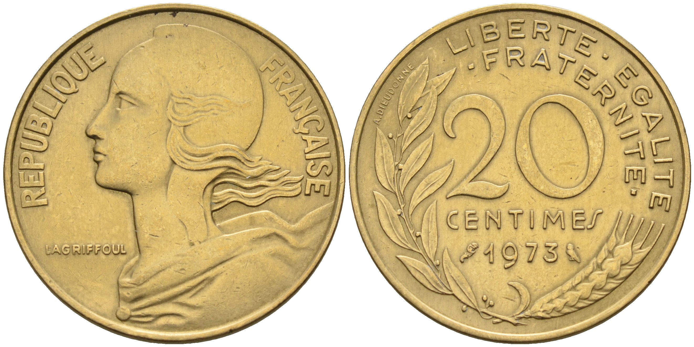 Франция 20 сантимов 1973  KM 930 медь алюминий никель    4595-1114