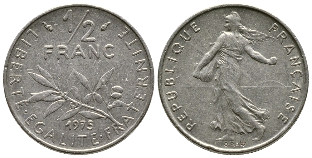 Франция 1/2 франка 1975 сеятель KM 931.1 никель 3458-166