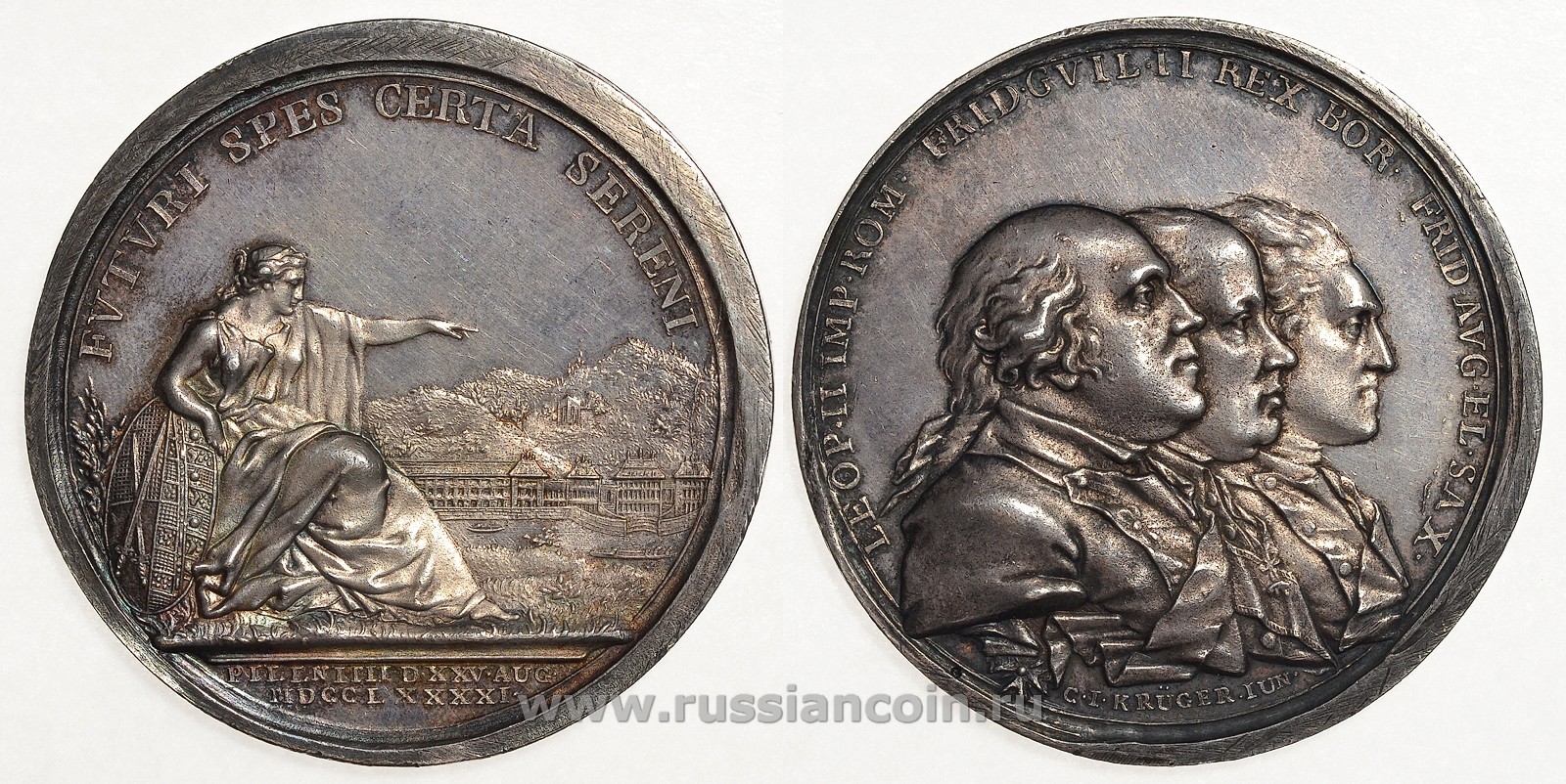 Пруссия медаль 1791 подписание Пильницкой декларации, 50,7 мм, 49,1 гр.. Marienb. 9952, Slg. Merseb. 2666 серебро 10-005-84