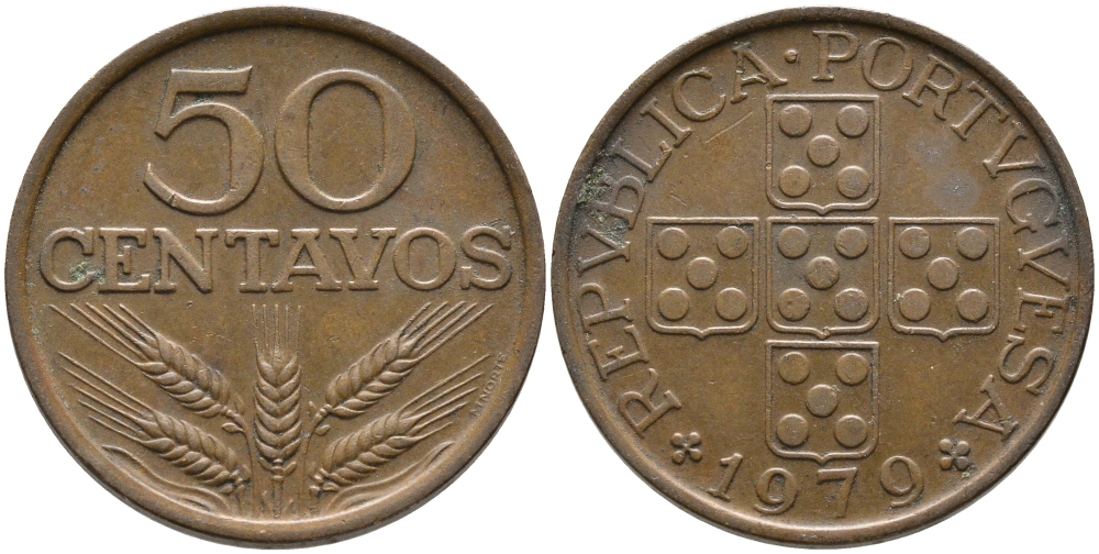 ПОРТУГАЛИЯ 50 СЕНТАВО 1979 KM 596 бронза 65-1117