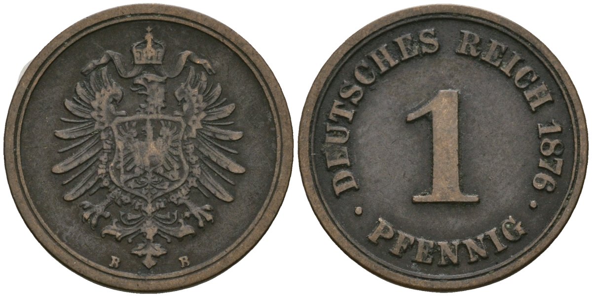 Германия 1 пфенниг 1876 B, Вильгельм I (1871-1888) KM 1, J. 1 медь 4602-1048
