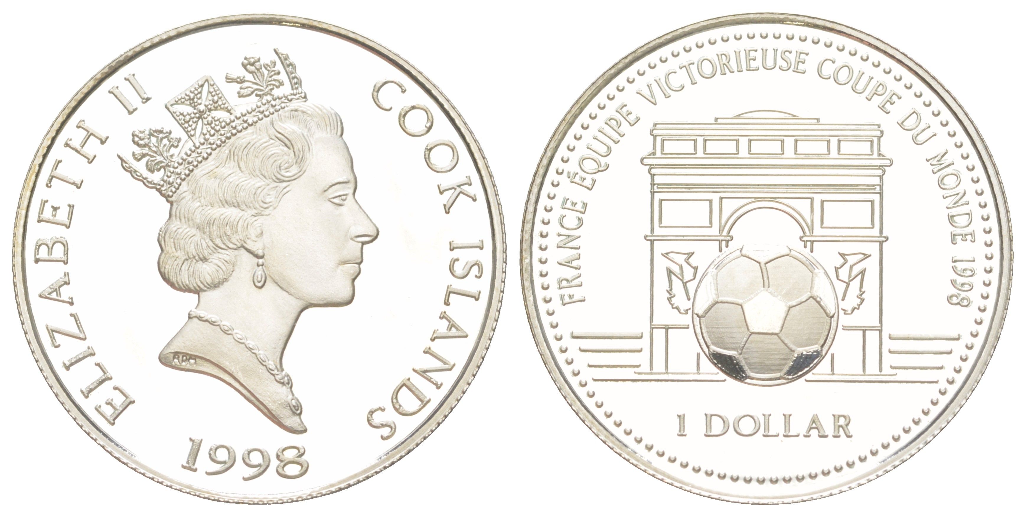 Острова Кука 1 доллар 1998 Чемпион мира по футболу 1998 - Франция KM 931 серебро 441-1213