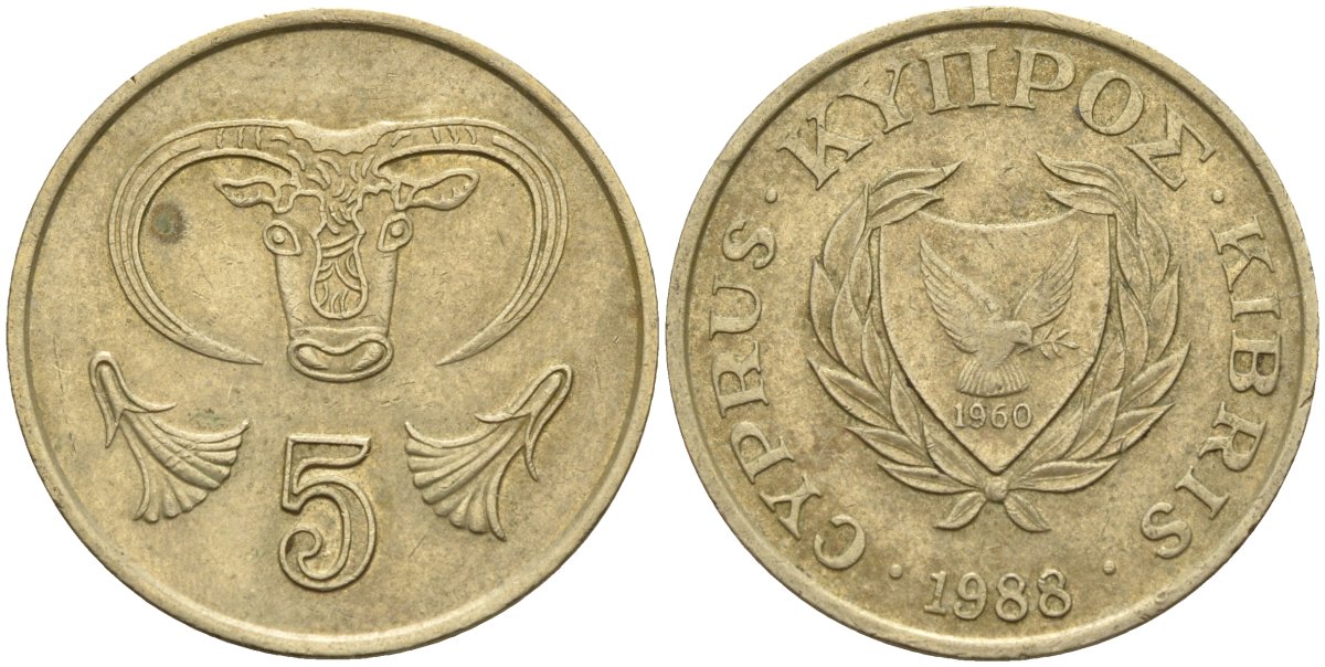 Кипр 5 центов 1988 KM 55.2 никель латунь 4141-936