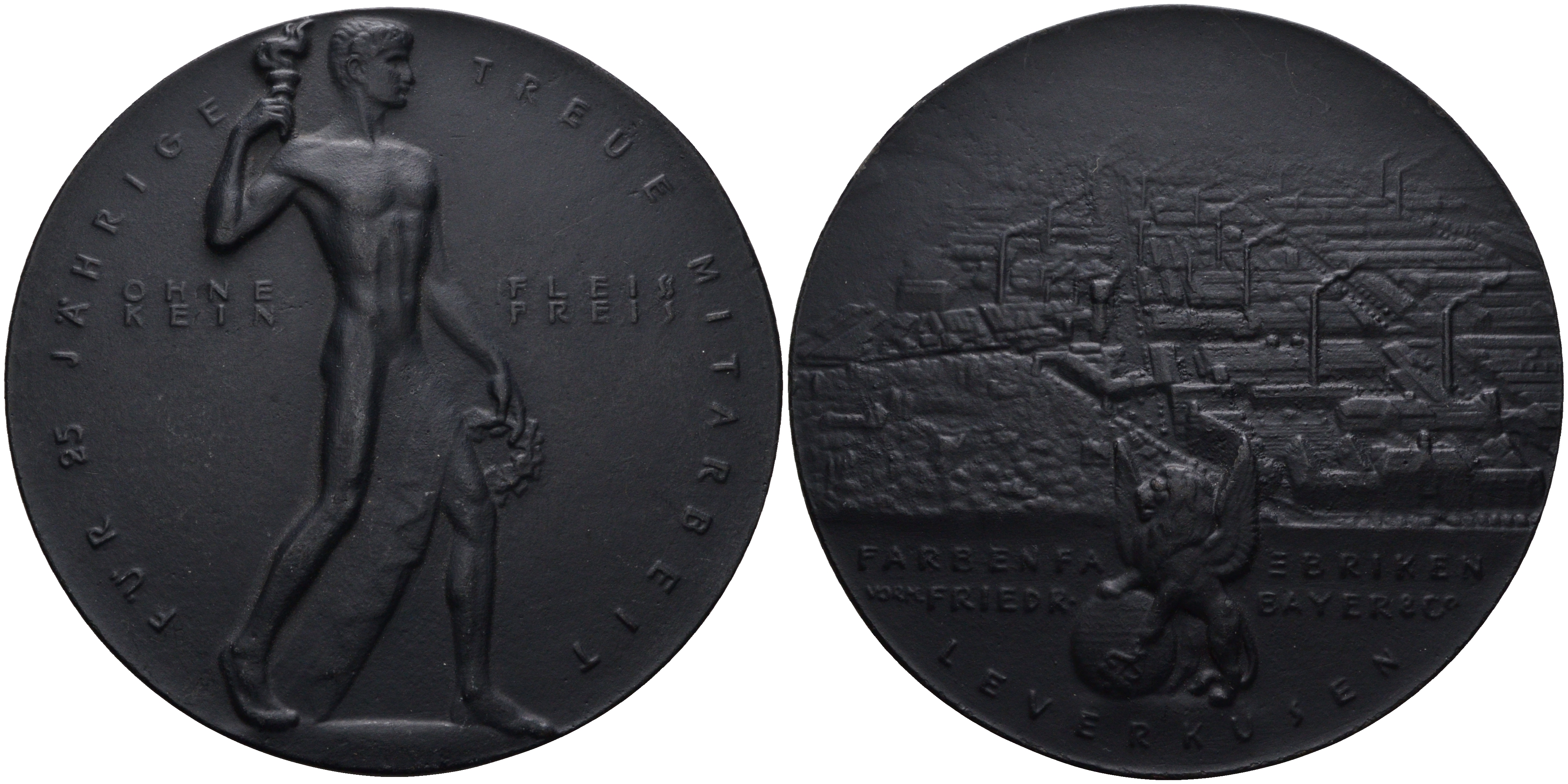 Германия медаль ND за 25 лет плодотворной совместной работы, фабрика красок Фридрих Баер и Ко. в городе Леверкузене, диаметр 85 мм. вес 161,8 гр. цинк 8-1-04-27