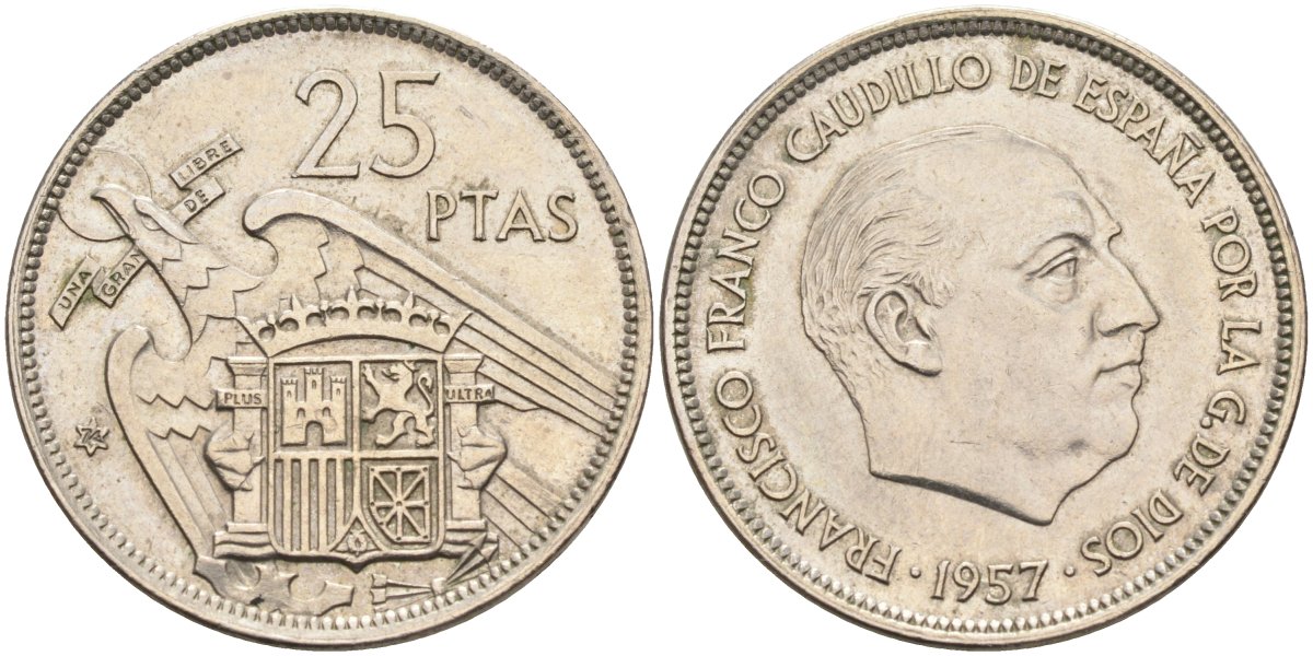 Испания 25 песет 1957(74) Франциско Франко (1939-1975) KM 787 медно-никель 4583-1035