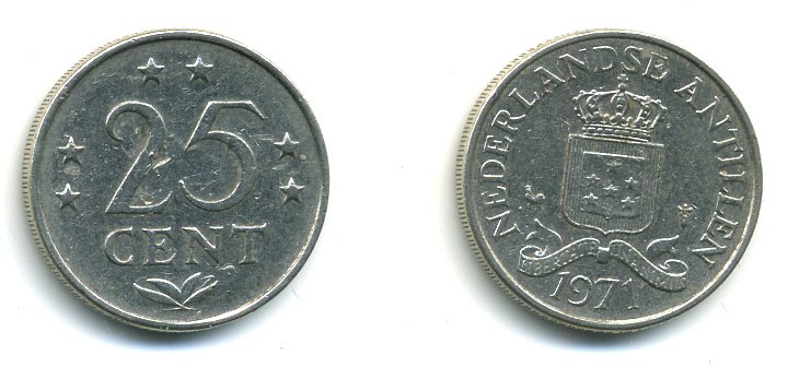 Нидерландские Антилы 25 центов 1971 Юлиана (1948-1980) KM 11 никель 46-1236