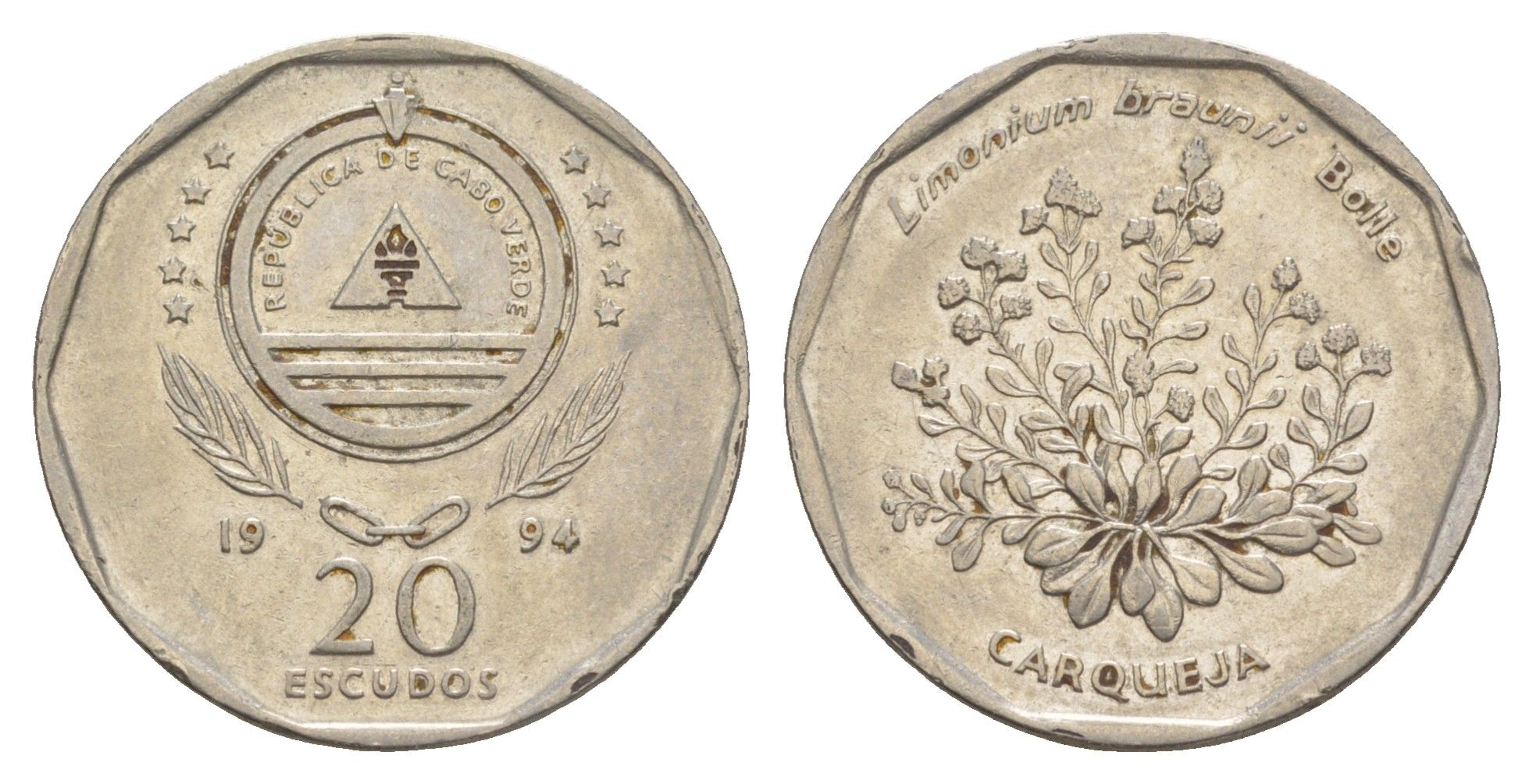 Кабо-Верде 20 эскудо 1994 Растения - Limonium braunii KM 33 сталь плакированная никелем 4641-1231