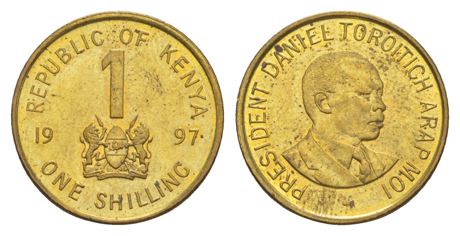 Кения 1 шиллинг 1997 Дэниэл арап Мои KM 29 сталь плакированная латунью UNC 4613-327