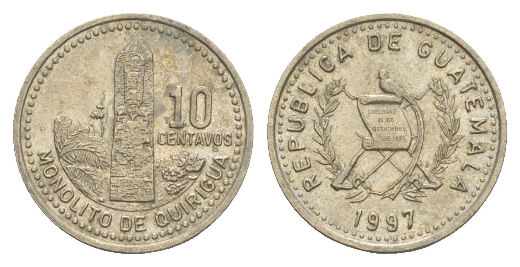 Гватемала 10 сентаво 1997 KM 277 медно-никель 4644-558