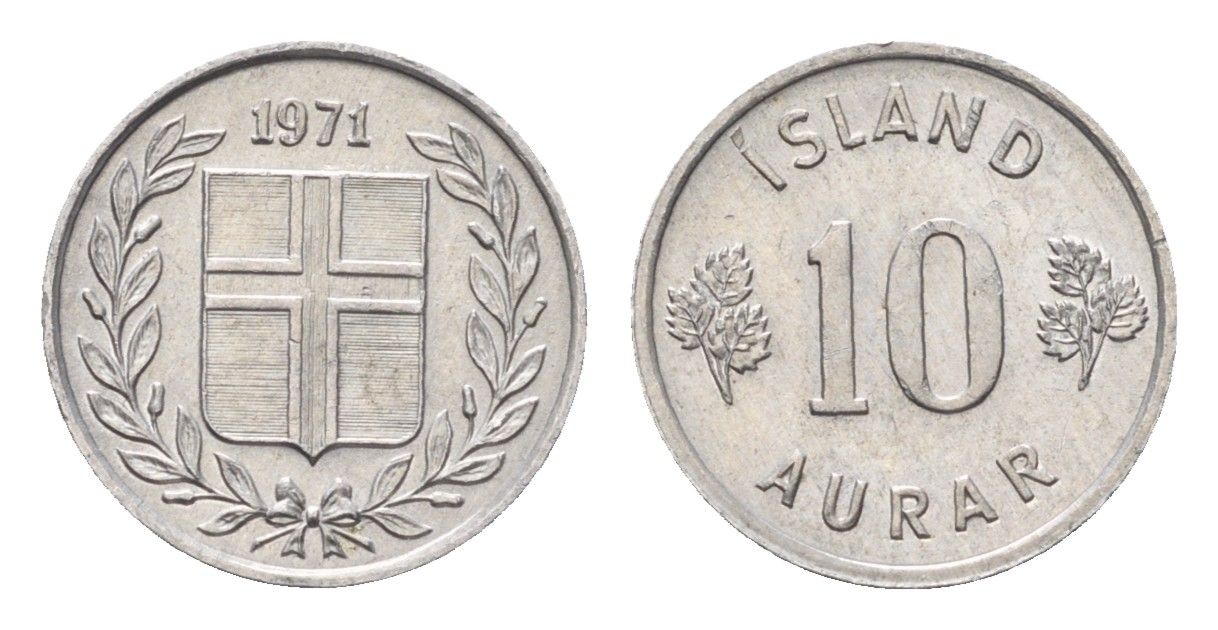 Исландия 10 эйре 1971 KM 10a алюминий UNC 4696-318