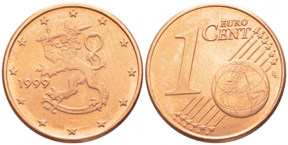 Финляндия 1 евроцент 1999 KM 98 сталь плакированная медью UNC 116-729