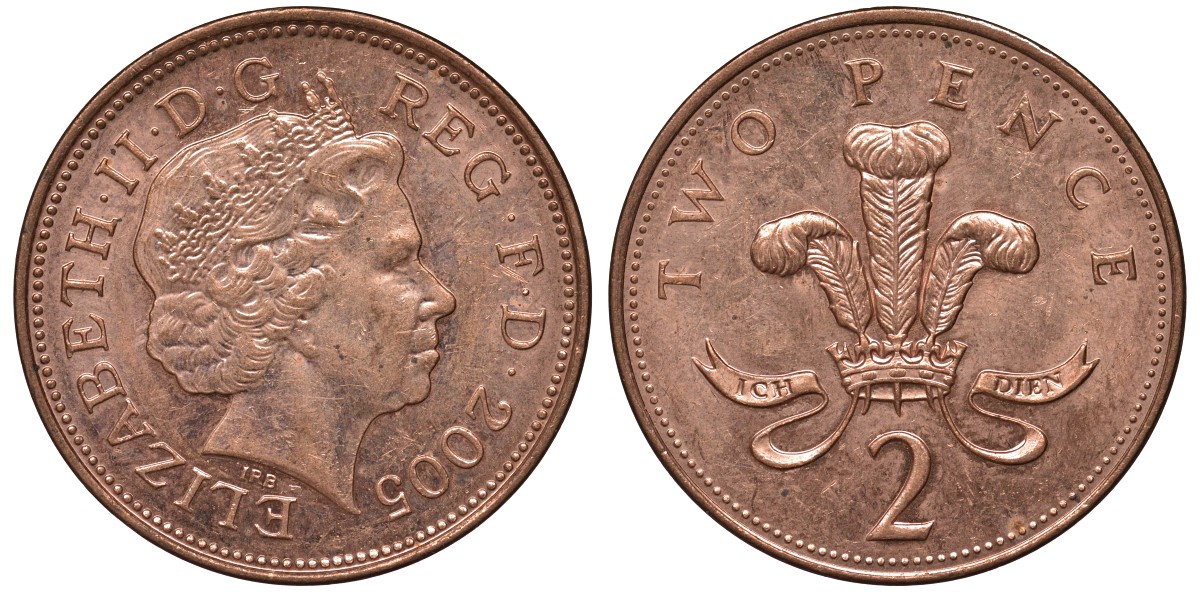 Великобритания 2 пенса 2005 Елизавета II (1952-2022) KM 987, Spink 4690 (C5) сталь плакированная медью aUNC 4122-845