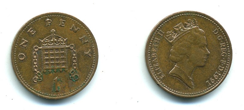 Великобритания 1 пенни 1991 Елизавета II (1952-2022) KM 935, Spink 4381 (B3) бронза 540-224