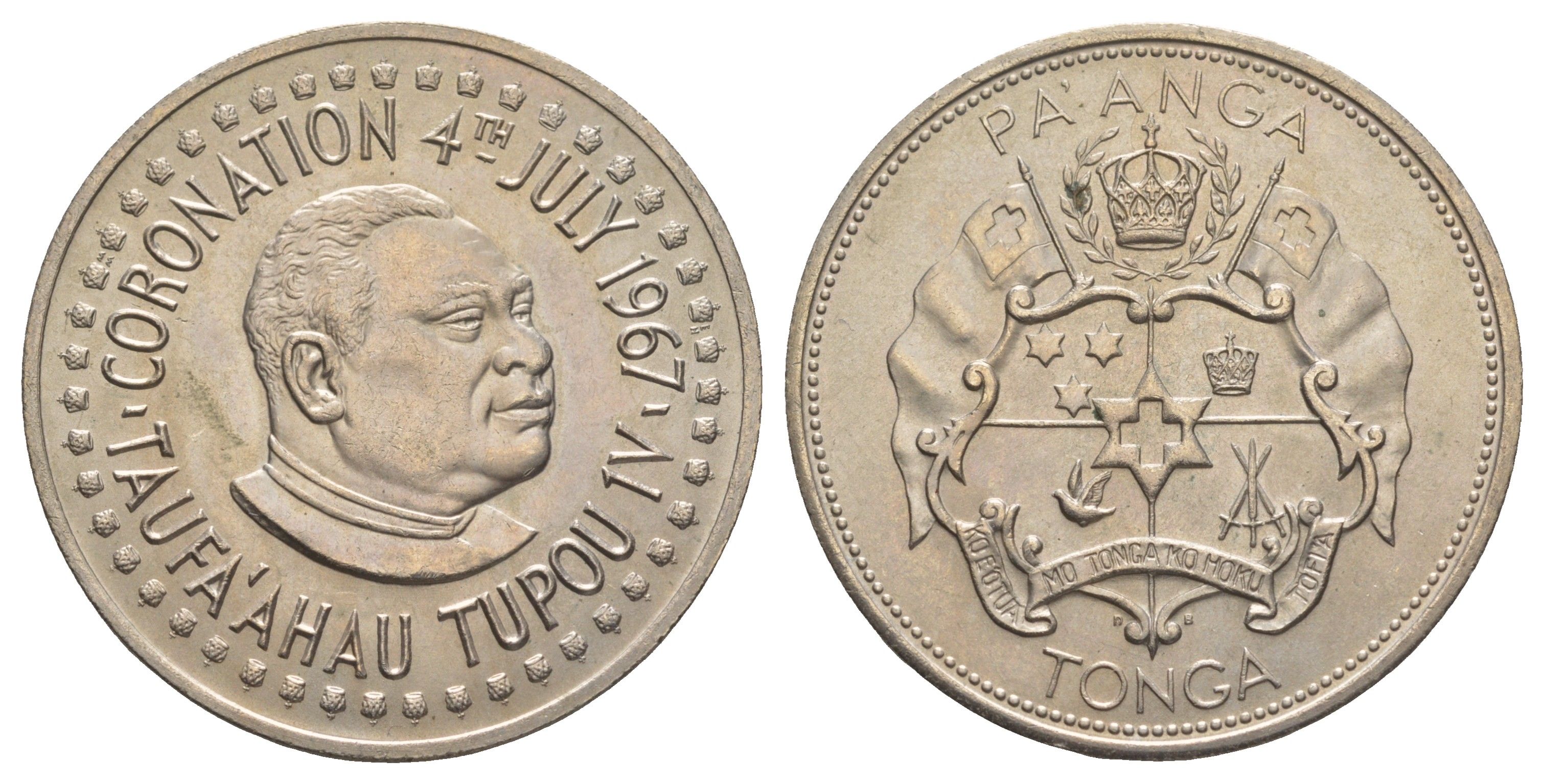 Тонга 1 паанга 1967 Коронация Тауфа’ахау Тупоу IV KM 17 медно-никель UNC 5010-1324