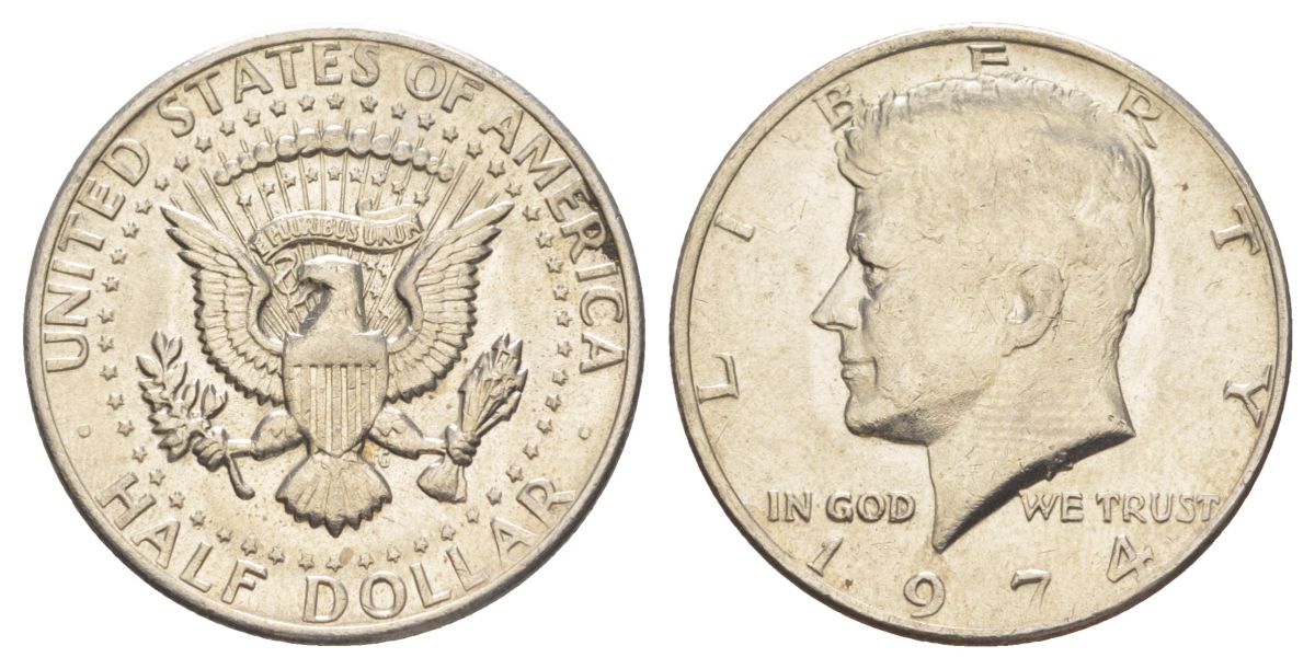 США 1/2 доллара (50 центов) 1974 Джон Кеннеди KM 202b медь плакированная медно-никелем aUNC 4536-515