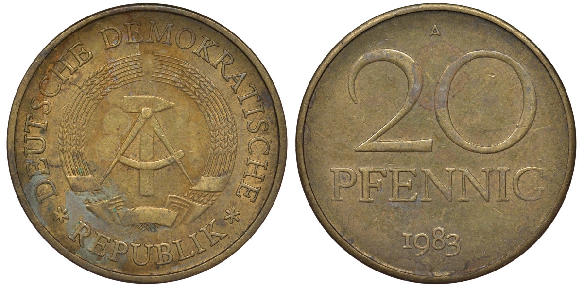 ГДР 20 пфеннигов 1983 A KM 11 латунь 62-1116